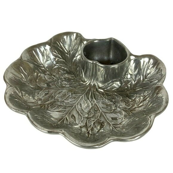 Wilton Armetale Majolica Chip Dip Radish Cabbage Leaf Serving Bowl Pewter Finish - Picture 4 of 10